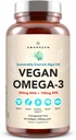 Supplément d'AMANDEAN Vegan Omega 3. Huile de poisson de qualité supérieure. Algae DHA & EPA. Moutons sans carrageenan. Acides gras essentiels alcalins. Cœur à base de plantes, cerveau, yeux, peau, soutien immunitaire. (60ct)