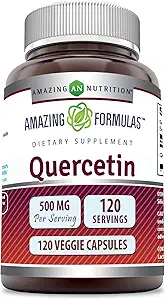 Formules étonnantes Quercetin 500mg 120 Capsules Veggie Supplément - Non-OGM - Sans gluten - Soutient la santé et le bien-être