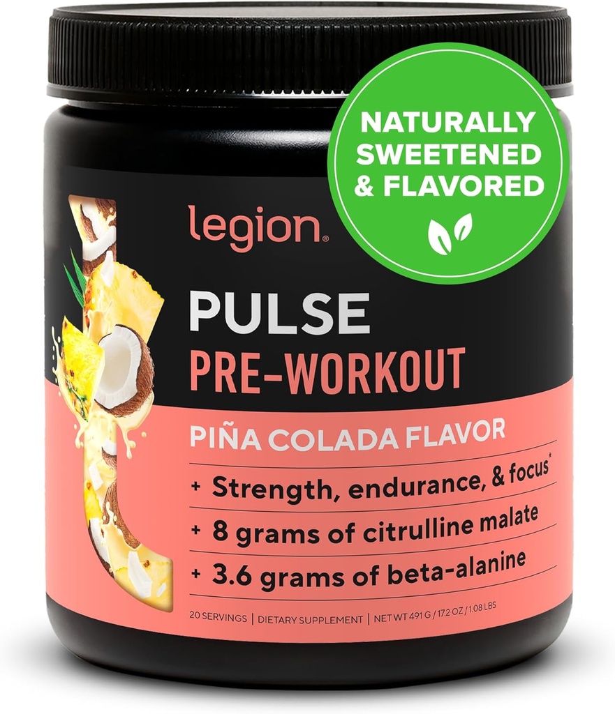 LÉGION Pulse avant l'entraînement - Toutes les boissons naturelles d'oxyde nitrique pré-entraînement pour stimuler l'énergie, libre de créatine, naturellement sucré, Beta Alanine, Citrulline, Alpha GPC (Pina Colada)