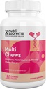 Delicious Kids Multivitamine, 180 Chews végétariens – Supplément complet pour enfants avec vitamines et minéraux essentiels - Vitamine A, B, C, D3, Calcium, Fer, Acide folique, Zinc – Saveur de cerise