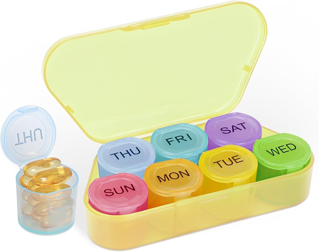 NatureTouch Weekly Pill Organizer, BPA Free Medicine Organizer Rainbow 11 Day Pill Box, Container de pilule portable quotidien pour les pilules/vitamine/huile de poisson/compléments [Version la plus récente], jaune
