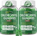 Gommies de chlorophylle, Super Vert 18-IN-1 avec Chlorella Spiruline biologique, Grasse de blé, Magnésium, Fibre prébiotique pour Déodorant Intérieur*,Digestion de Confort, Métabolisme,Immune, Odeur du corps frais, 2Packs