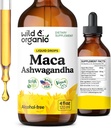 Racine de maca sauvage et biologique Ashwagandha gouttes pour les hommes et les femmes - supplément de maca liquide Ashwagandha pour le soutien global - Teinture extrait péruvienne - végétalien, sucre et sans alcool - 4 fl oz