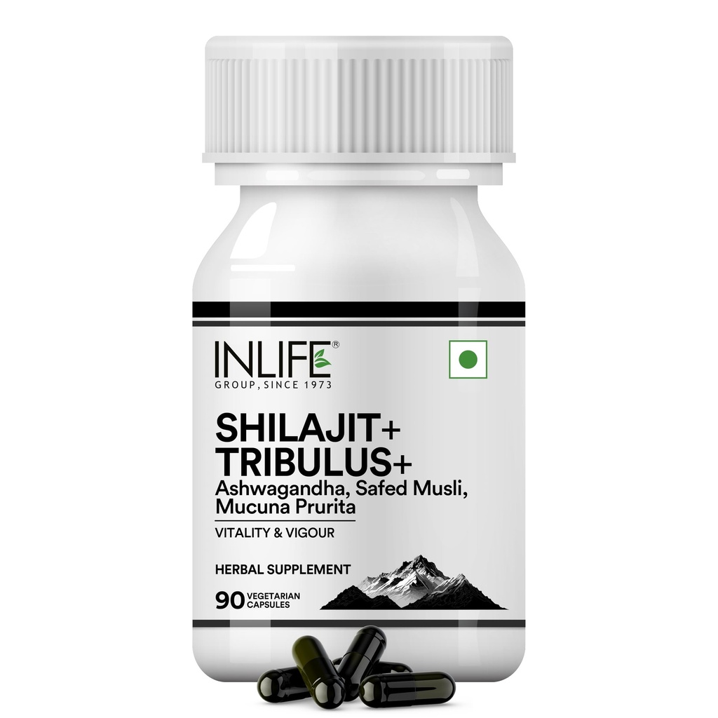 INLIFE Shilajit Ashwagandha Safed Musli Tribulus, 90 Veg Capsules