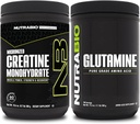 Supplément monohydraté en créatine de NutraBio, non aromatisé, (300g) et poudre de L-glutamine, (500g) – Ensembles de suppléments d'entraînement pour l'énergie musculaire, la récupération et la force