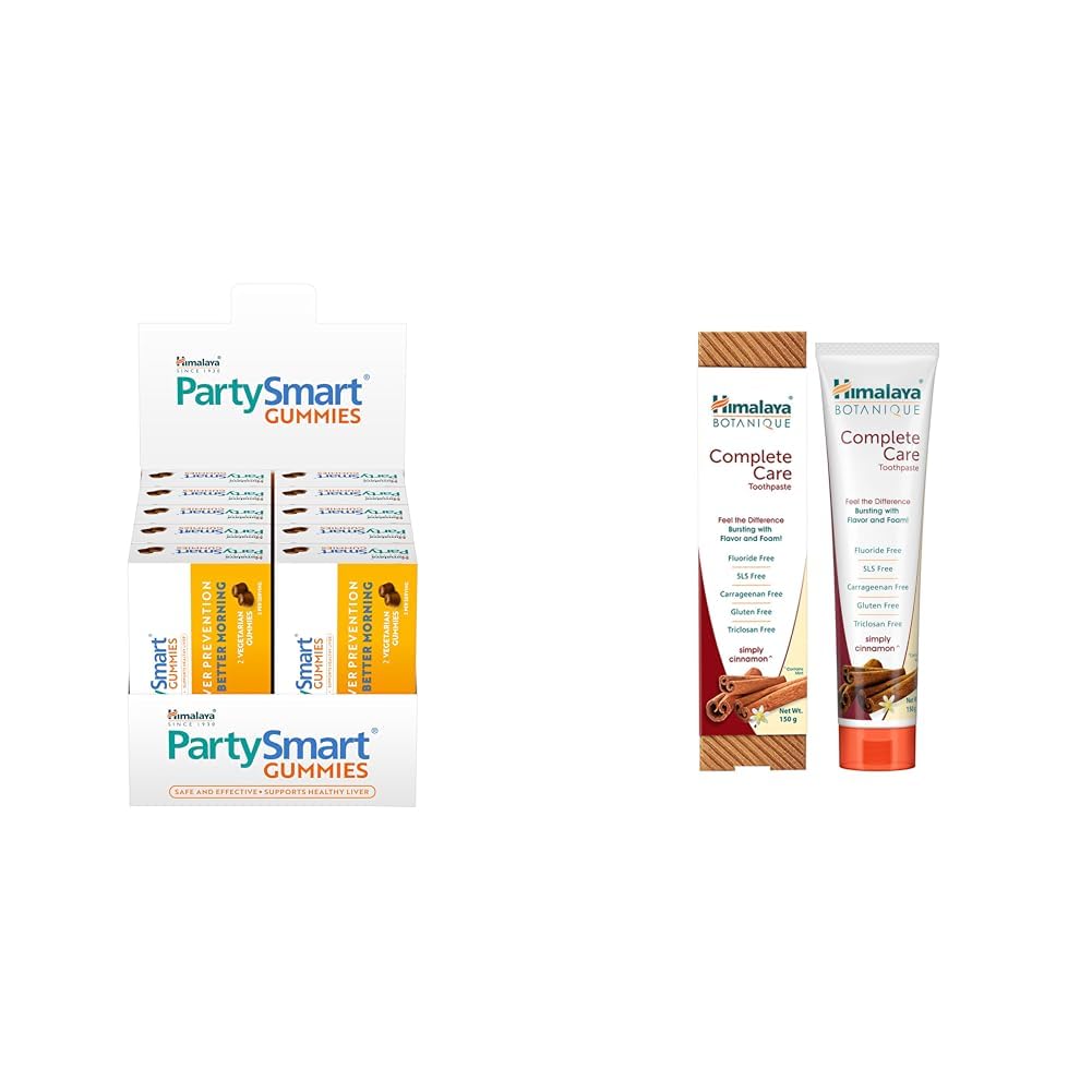 Himalaya Partysmart Gummies 10NX2'S INDIA | Himalaya Botanique Complete Care Toothpaste - Simply Cinnamon, Bad Breath Treatment, 150 g (Pack o