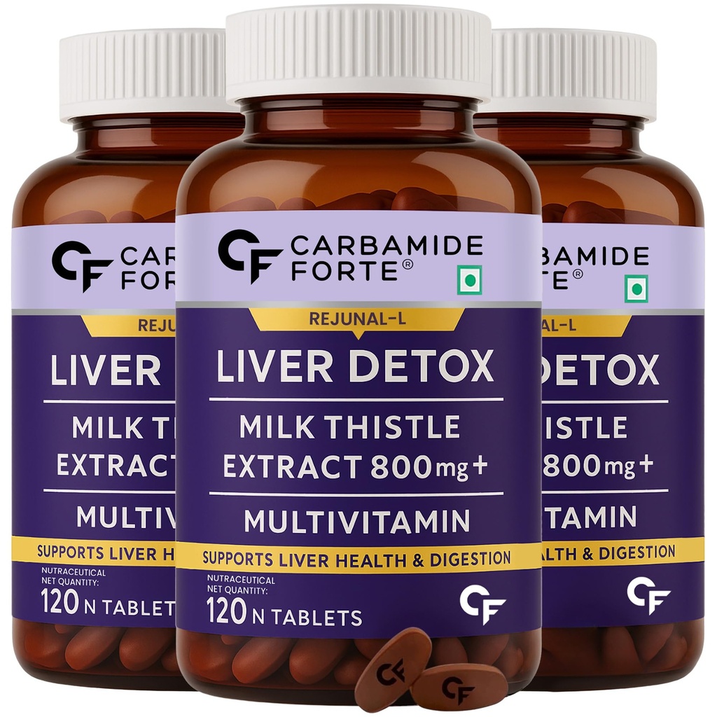 Carbamide Forte Liver Detox Supplement With Milk Thistle Extract 800Mg (30:1) | Added Multivitamins & Amino Acid | Liver Support Supplement 120 Veg Tablets (Pack Of 3)
