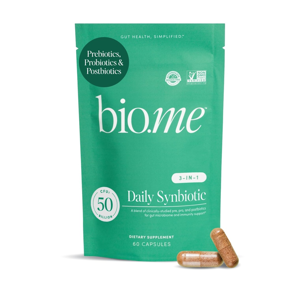Synbiotique 3-en-1 Prébiotiques, probiotiques et postbiotiques pour la santé digestive, la santé des intestins, le soutien immunitaire et le dégel pour les hommes et les femmes - 50 milliards CFU par portion - Vegan, 60 capsules (30 portions)
