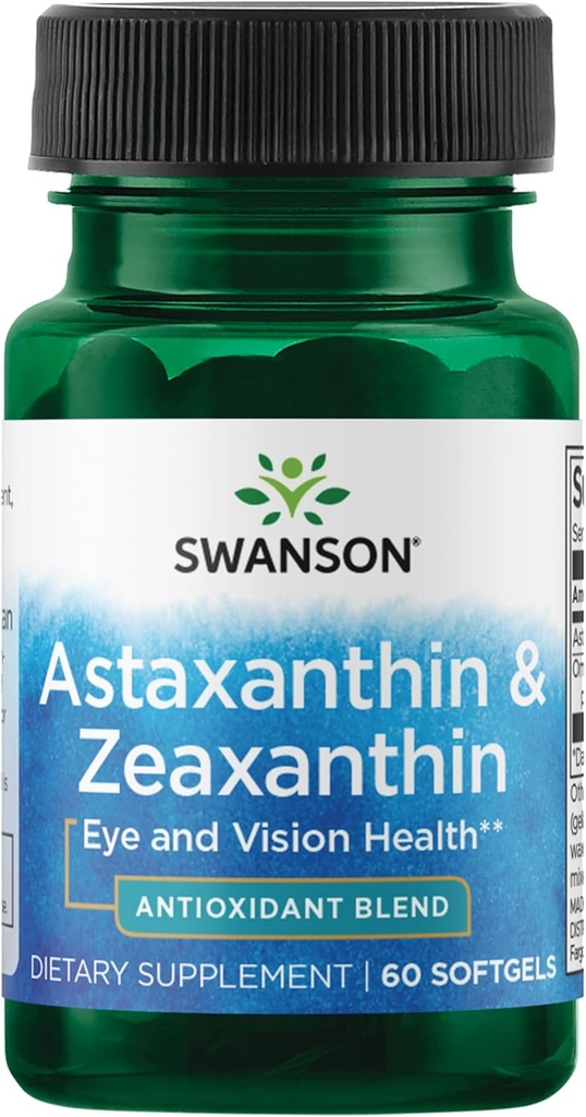 Swanson Astaxanthin & Zeaxanthin Vision oculaire Cerveau Santé Antioxydant Supplément de soutien (Astaxanthin 4 mg & OmniXan Zeaxanthin 4 mg) 60 Softgels Sgels