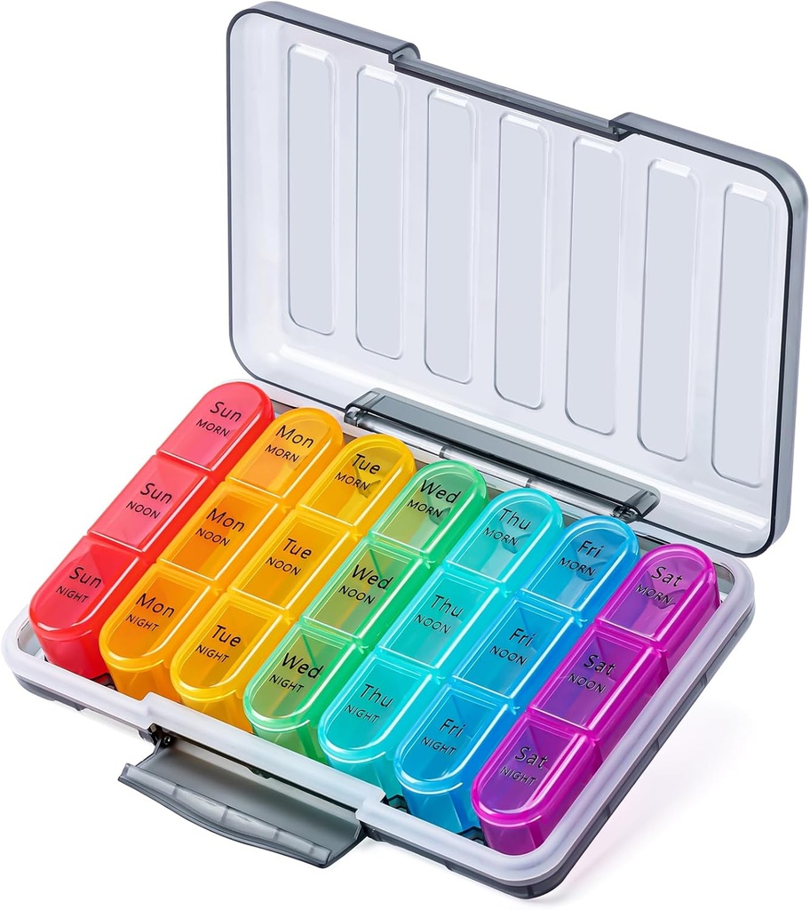 Odaro Pill Organisateur 3 fois par jour - Portable Weekly Medicine Box avec 7 conteneurs séparés, voyage 7 jours Pill Box, noir