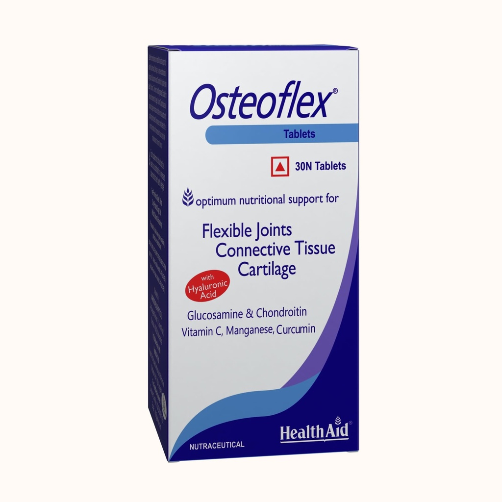 HealthAid Osteoflex with Hyaluronic Acid, Glucosamine & Chondroitin – 30 Tablets | With Vitamin C, Manganese & Curcumin | Joint Care Supplement for Cartilage, Connective Tissue & Flexibility