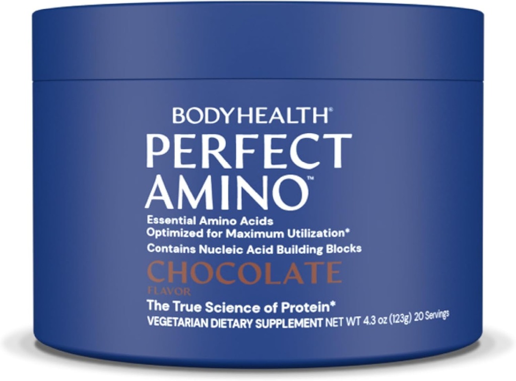 BodyHealth PerfectAmino Powder - BCAA et EAA Poudre pour l'entraînement avant et après - Amino Acid Energy Drink pour les hommes et les femmes pour soutenir le muscle maigre et la récupération - Chocolat - 20 portions