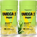 Suppléments Vegan Omega-3 DHA - Huile de poisson premium Alternative de l'huile d'algues (90 softgels sans carrageenan) Acides gras essentiels d'algues à base d'algues DHA, non-OGM (algues, 90 comtes (paquet de 2))