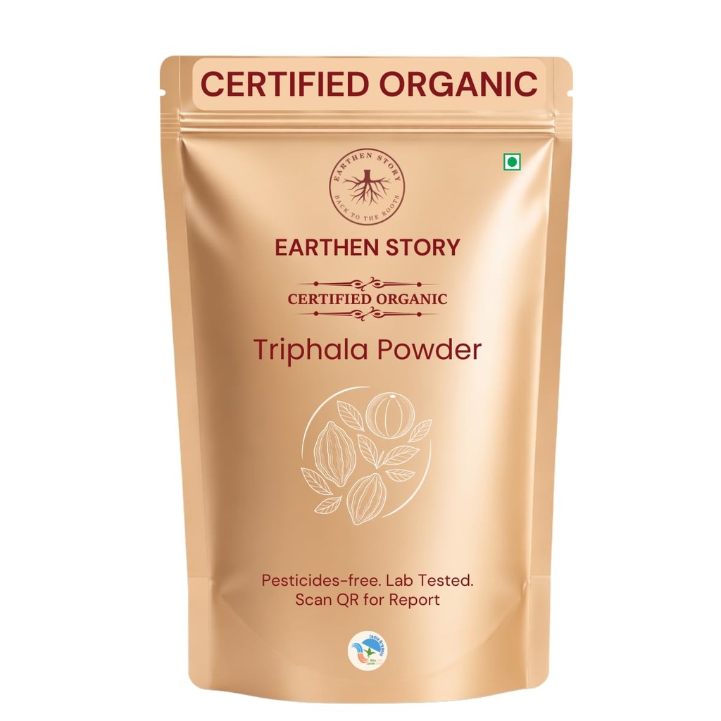 Earthen Story Certified Organic Triphala Powder (200g) | Lab Tested for 180+ Pesticides | Natural Gut Detox & Digestion Support | Amla, Haritaki & Bibhitaki | Vegan, Non-GMO