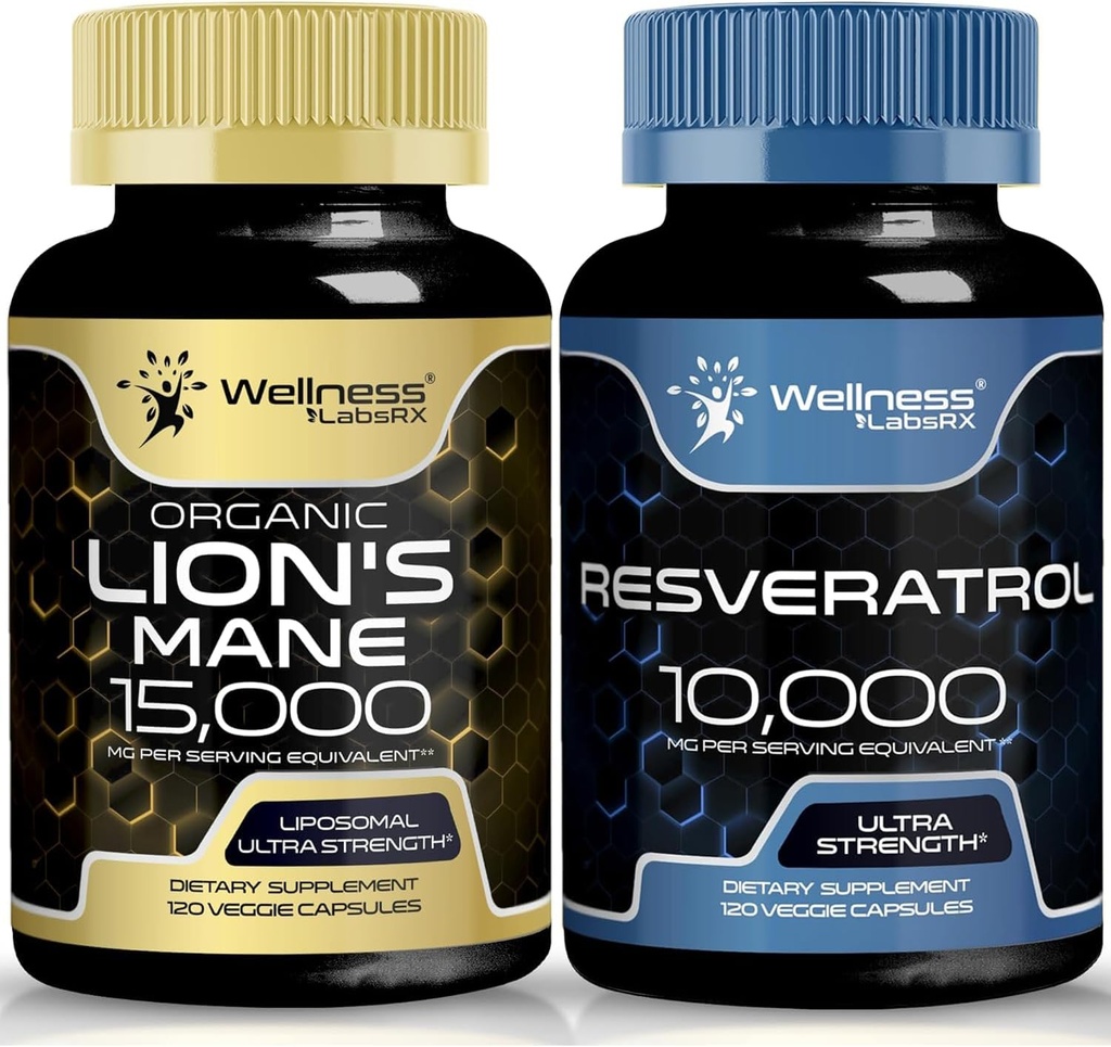 WELLNESS LABSRX Capsules de resvératrol 10000 - Lions Mane Supplément Capsules