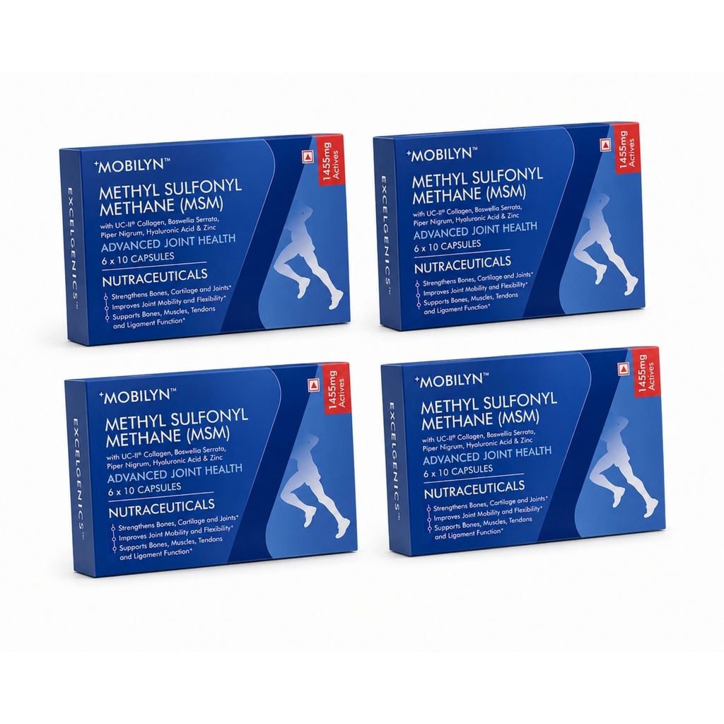 Mobilyn - MSM (Methyl Sulfonyl Methane) + UC II® Collagen + Boswellia Serrata + Hyaluronic Acid | 240 Capsules | Advanced Joint & Cartilage support for improved mobility & flexibility | Excelgenics
