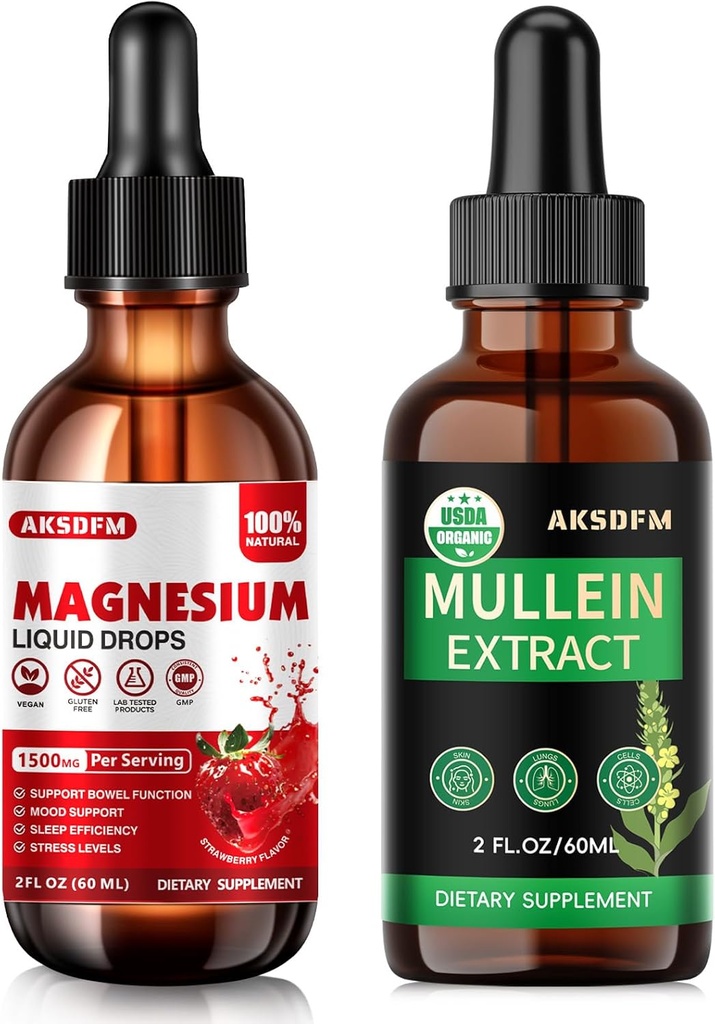 Bundle - Magnésium Glycinate Liquid & Mullein Leaf Extract - Soutien anti-stress et soutien respiratoire