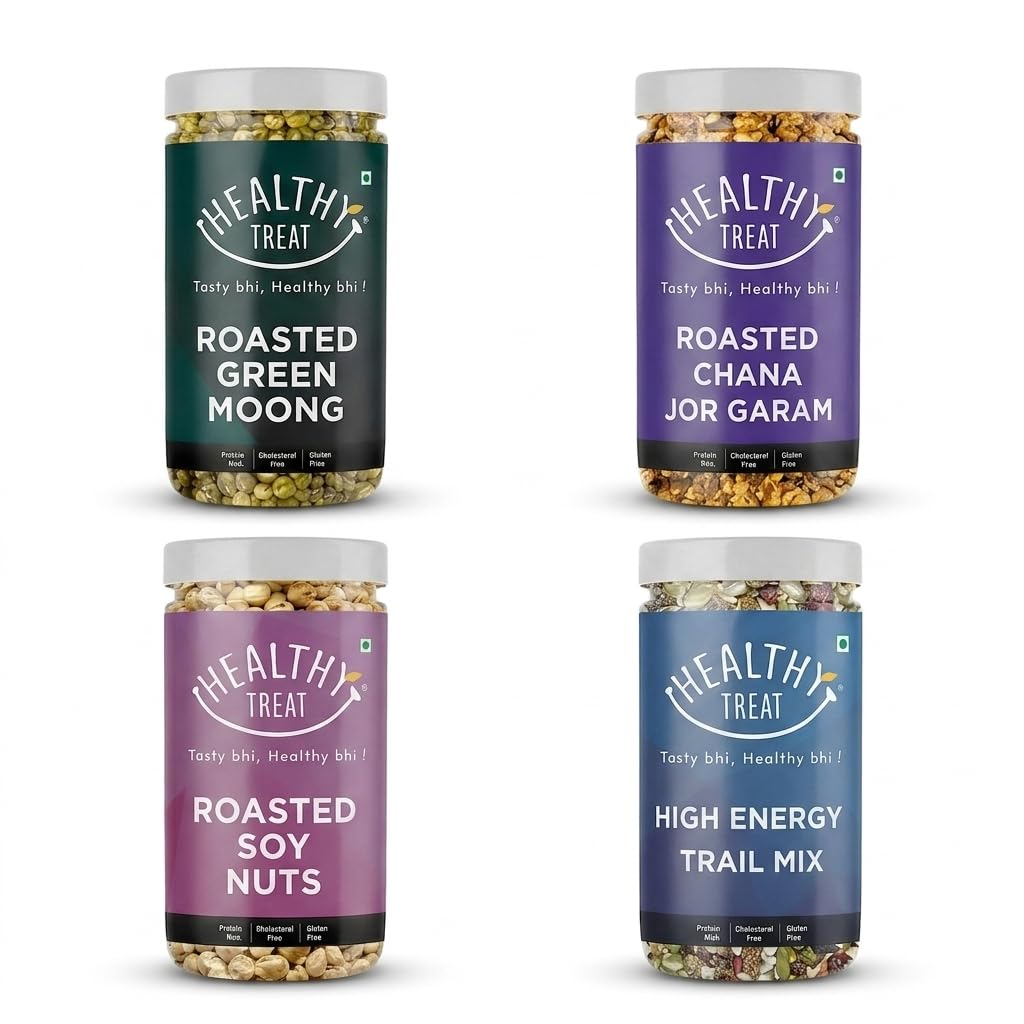 Healthy Treat Diabetic Friendly Healthy Snacks Pack | Roasted Soyabean, Roasted Chana Jor, Roasted Green Moong, Roasted High Energy Trail mix | Roasted Healthy Snacks Pack