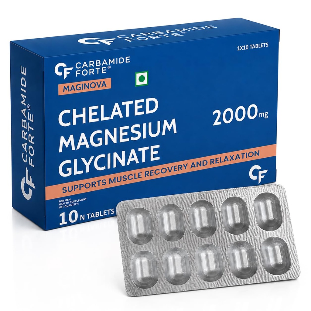 Carbamide Forte Chelated Magnesium Glycinate Supplement 2000mg Per Serving | Magnesium Supplement Supports Muscle Recovery & Better Sleep - 10 Veg Tablets