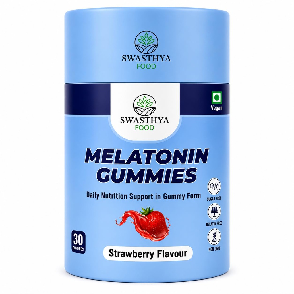 SWASTHYA AATA Melatonin Gummies Sugar Free Vegan & Gelatin Free Chewable Sleep Supplement For Adults Rich In Natural Bedtime Relaxation Nighttime Routine Support Strawberry Flavour