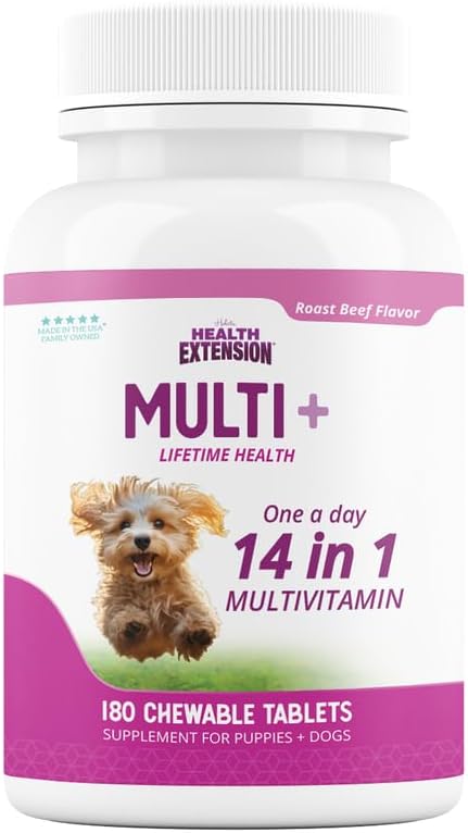 Multivitamines et comprimés minéraux à vie pour chiens et chiots, 180 comprimés - Immunis, Digestion, Soutien articulaire, Coat & santé de la peau
