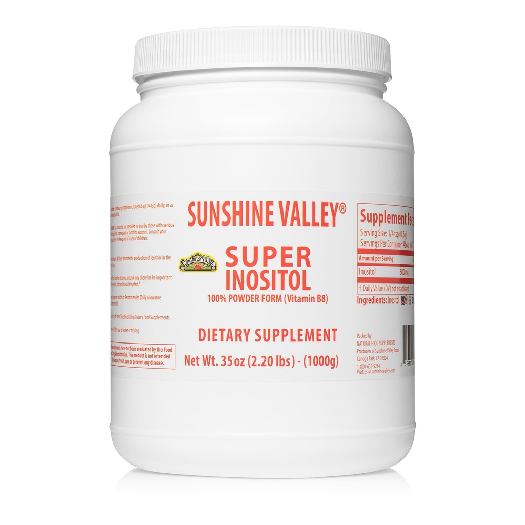 Sunshine Valley® Super Inositol, supplément alimentaire en poudre de vitamine B8, supplément de fertilité naturel et PCOS, équilibre hormonal et santé de la fonction ovarienne - 35oz