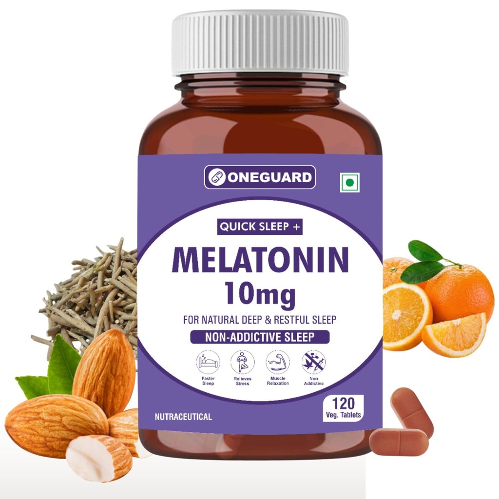 Melatonin 10mg - 120 Veg Tablets for Sleep Support, Nerve Relaxation, and Stress Relief - Non-Habit Forming for Men & Women