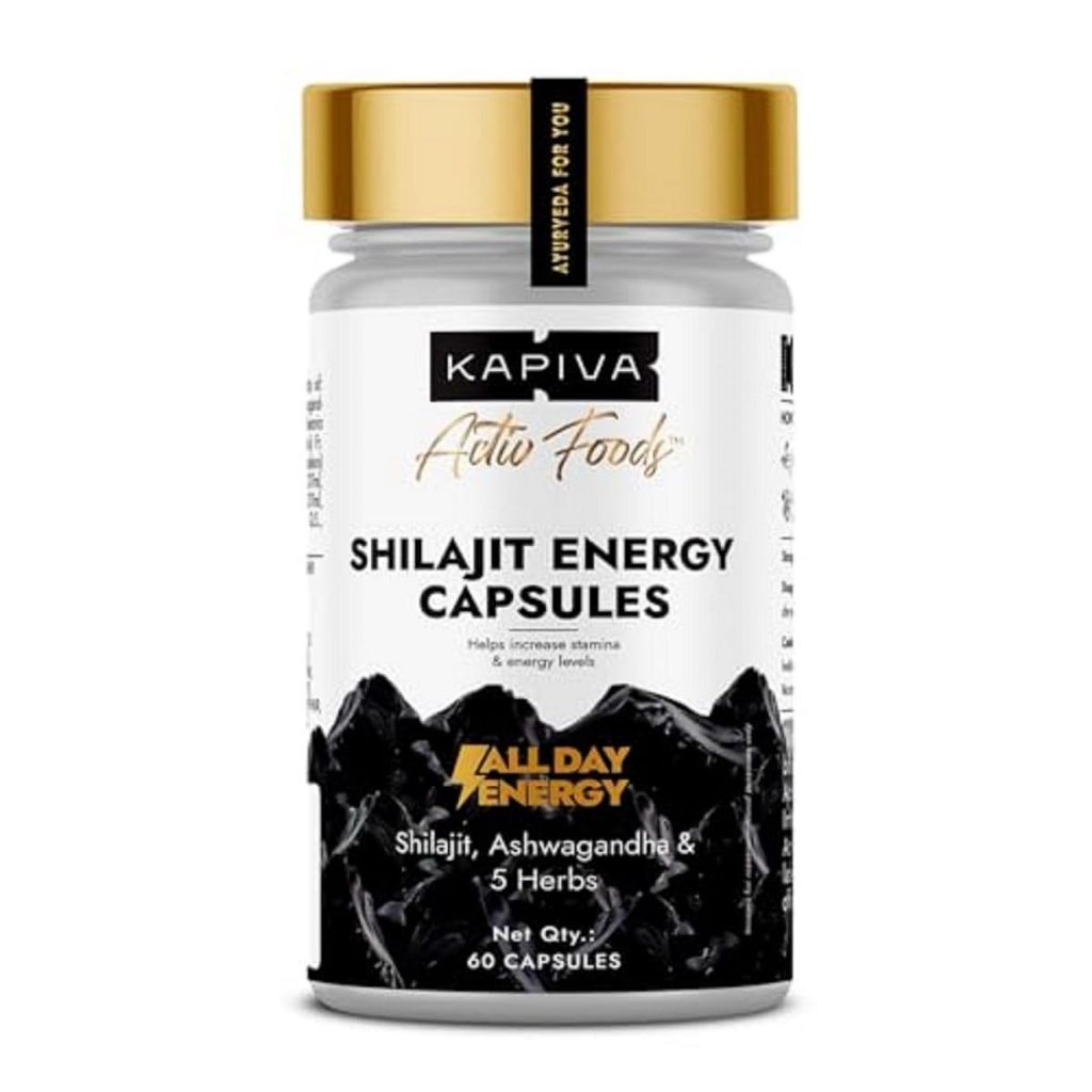 Kapiva Shilajit/Shilajeet Energy 60 Capsules | Made with 100% Pure Shilajit | For All Day Energy & Stamina | With Ashwagandha,Gokshura | Contains 12 Vitamins & 13 Minerals