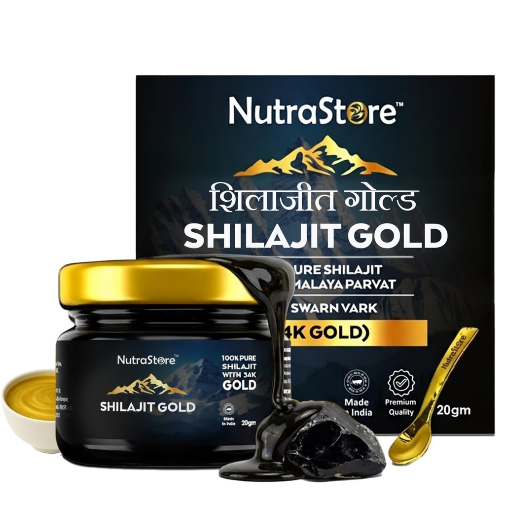 NutraStore Shilajit Gold Resin 20 gm | Shilajit for men | Pure Himalayan Shilajit with 24K Gold for Energy, Strength, Stamina & Vitality | 85+ Minerals with Fulvic Acid | daily health supplement