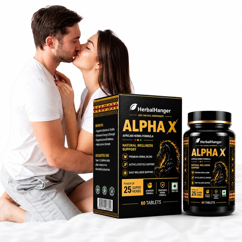 HerbalHanger Alpha X Ayurvedic Wellness Tablets for Men | Premium Blend of 25 Traditional Herbs with Ashwagandha, Shilajit, Safed Musli & Gokhru | Daily Wellness & Active Lifestyle Support | Vegetarian Formula | 60 Tablets