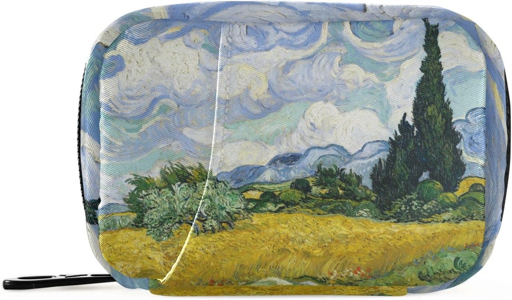 Champ de blé avec cyprès Van Gogh Pill Box 7 Day Pill Case Sac de voyage Pill Organizer Sac avec zipper Portable Weekly Case Taille compacte pour le support de supplément de vitamine