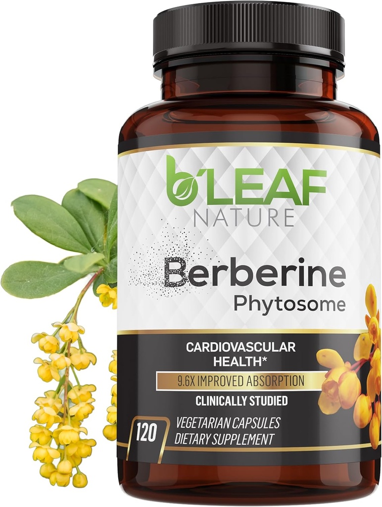 Leaf Nature Berberine Phytosome, 120 Capsules – 1100mg Berberine Supplément pour le soutien métabolique et cardiovasculaire – Végétaux, sans gluten, sans OGM Berberine Phytosome Capsules pour le bien-être immunitaire