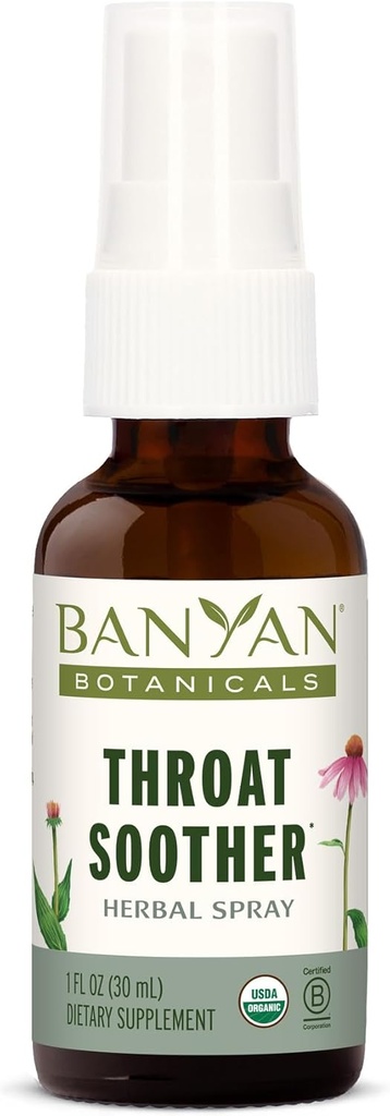Banyan Botanicals Throat Sother Herbal Spray – Spray de gorge biologique à base de plantes avec racine d'échinacée pour le confort de la gorge et le soutien immunitaire* – 1 fl oz. – Végétarien non-OGM