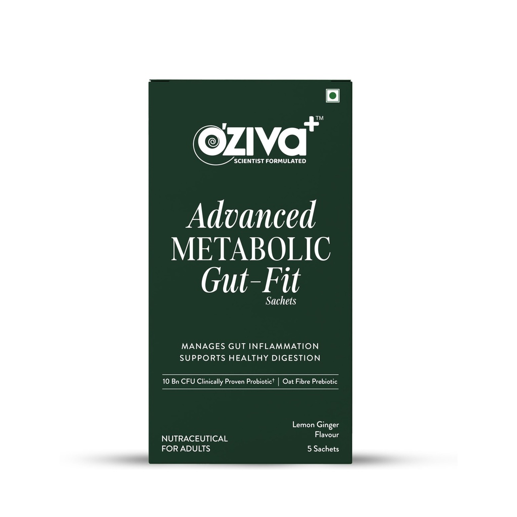 OZiva+ Advanced Metabolic Gut-Fit For Gut & Metabolic Heath | With Cinnamon Polyphenols, B420™ | Probiotic, Oat Fiber Prebiotic | 5 sachets