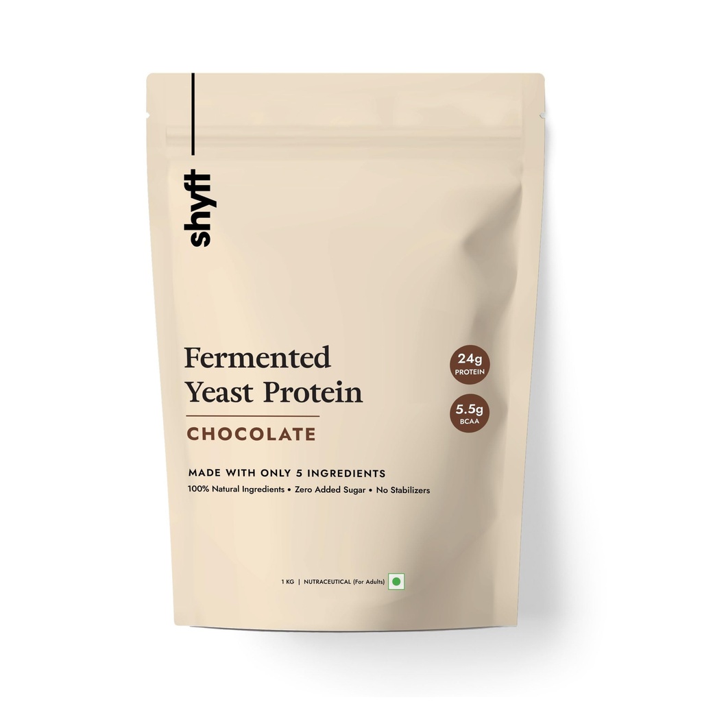Shyft Fermented Yeast Protein | Chocolate - 1Kg | 24g Protein | 5.5g BCAA | Easy to Digest | Complete Amino Acid Profile | Just 5 Natural Ingredients | No Chemicals | Vegan Protein | Gut Friendly