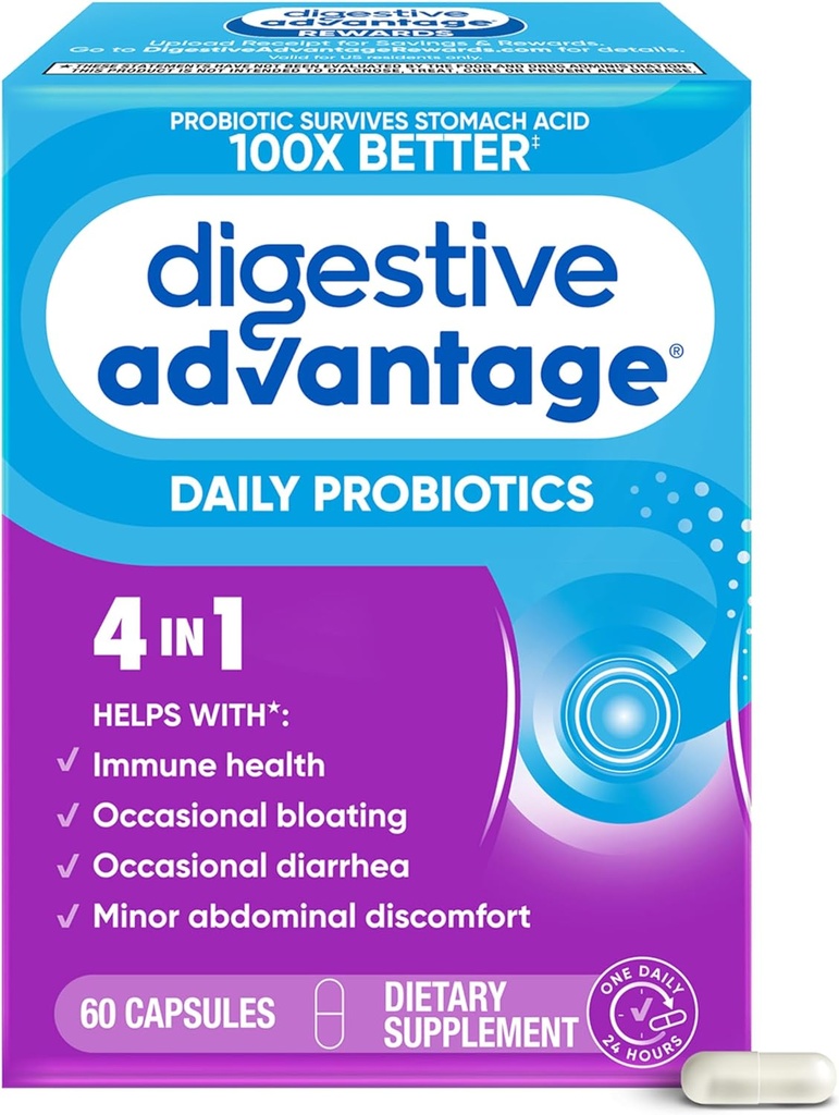 Avantage digestif Probiotiques pour la santé digestive, probiotiques quotidiens pour les femmes et les hommes, soutient la santé gustative, occasionnelle Bloating & Diarrhée, trouble abdominale mineur, et soutien immunitaire, 60ct Capsules
