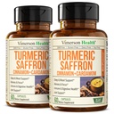 Suppléments de safran – 89mg Extrait de safran et 1000mg Mélange tumérique – Supplément curcuma avec cannelle Ceylan et cardamome pour l'humeur, la mémoire et la santé des yeux – Suppléments articulaires pour les femmes et les hommes – 2 Pack