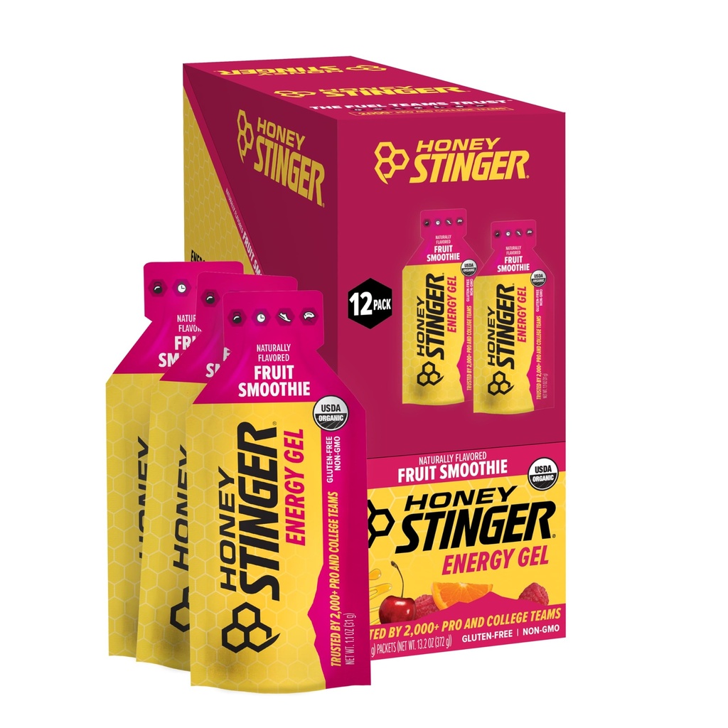 Gel d'énergie Smoothie de fruits biologiques, sans gluten et sans caféine, pour l'exercice, la course et la performance, la nutrition sportive pour la maison et le gym, avant et mi-entraînement, 12 Pack, 13.2 Ounce