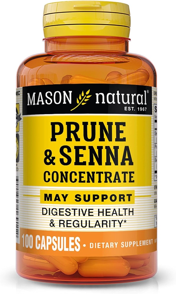 MASON NATURAL Prune Senna Concentrate, Natural Vegetable Laxative for Regularity and Supports Bowel & Digestive Functions, 100 Capsules