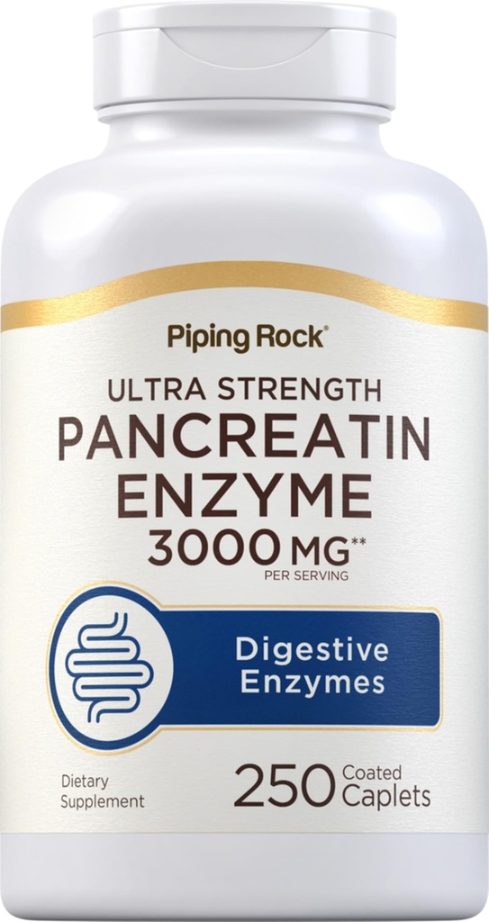 Piping Rock Pancreatin Enzymes digestifs : 3000 mg 250 Caplets Ultra Strength, Supplément sans gluten