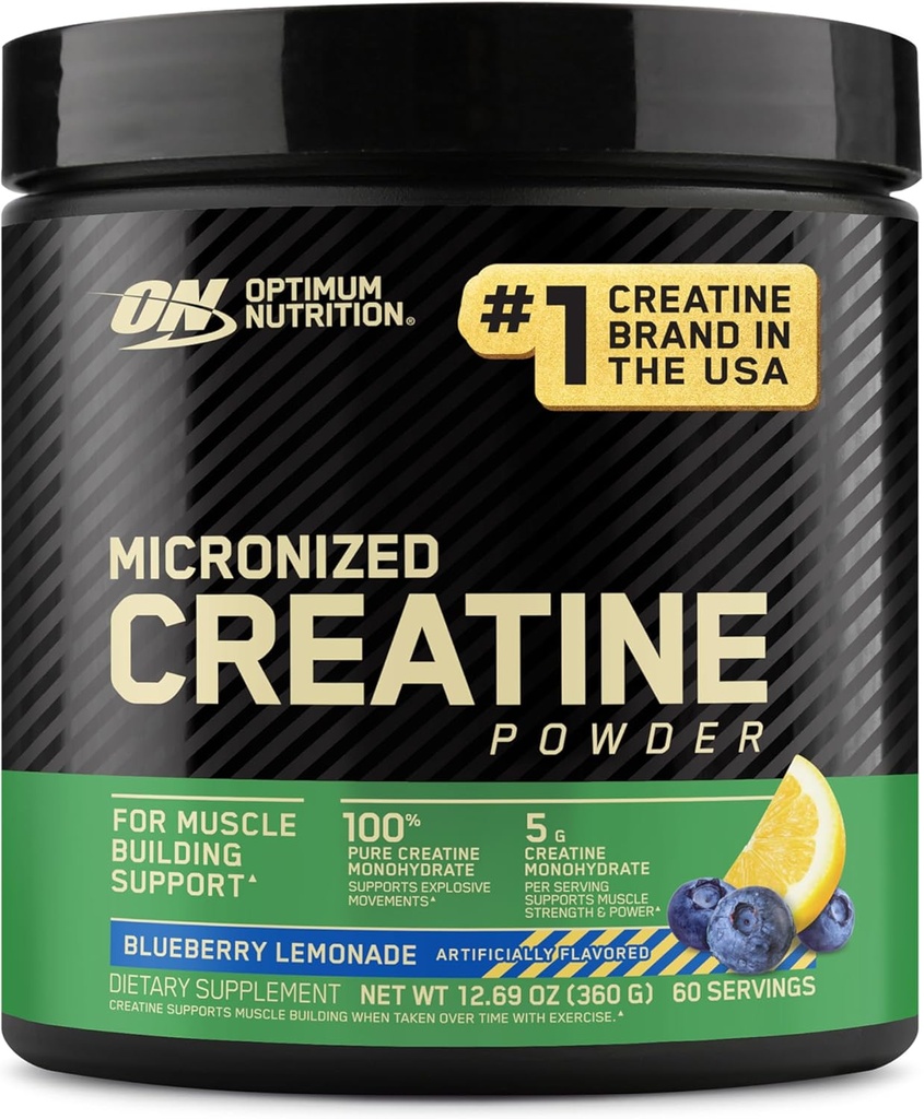Optimum Nutrition Micronized Creatine Monohydrate Powder, Blueberry Lemonade Creatine, 60 Servings, 360 Grams (Packaging May Vary)