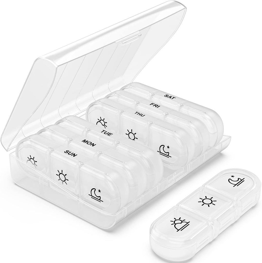 PULIV Organisateur hebdomadaire de pilules 3 fois par jour, Pill Box 7 jour avec grands contenants de pilules, cas de pilules à faible teneur en vitamines, médicaments, suppléments et huiles de poisson (blanc)