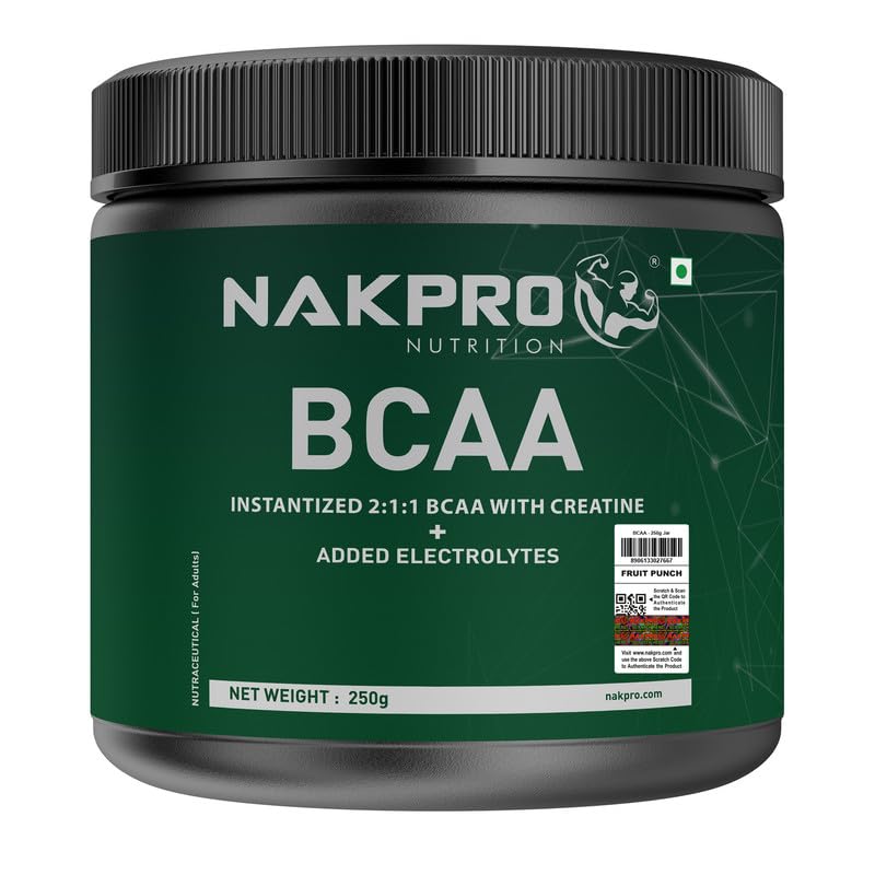 NAKPRO NUTRITION BCAA-Instantized 2:1:1 | BCAA - Jar | 250 g, Fruit Punch