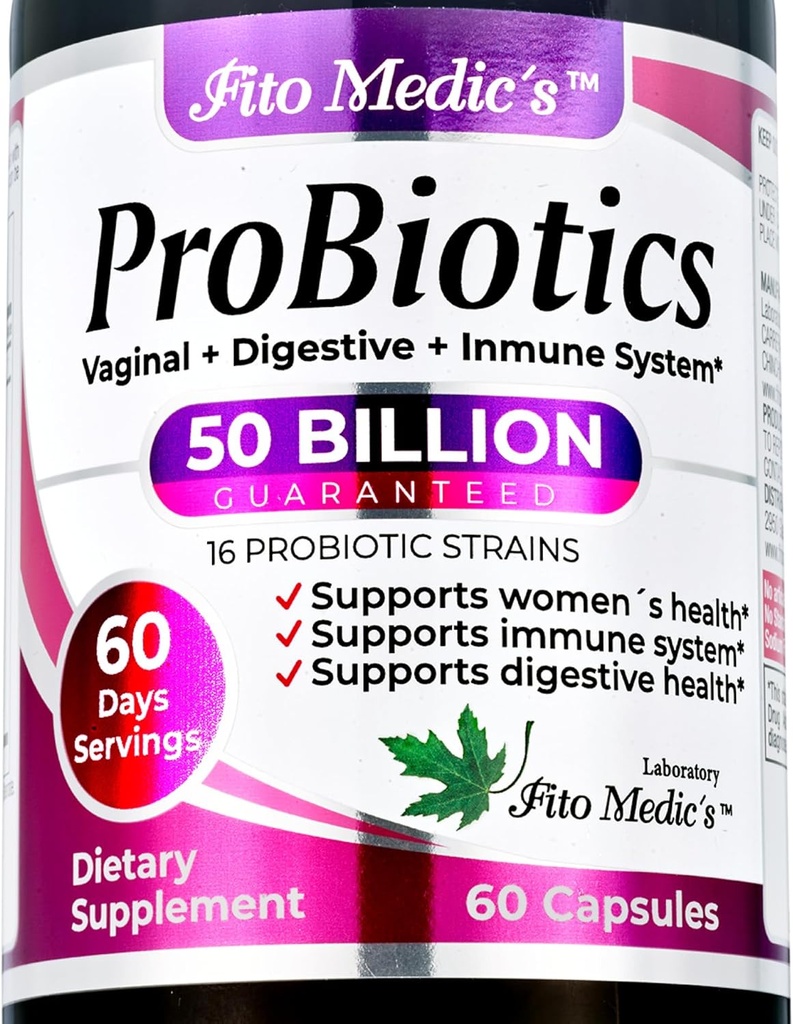 FITO MEDIC'S Lab - Probiotiques pour les femmes - 50 Million CFU de probiotiques- 60 Jours Servir s -probiotiques pour la santé digestive- 16 - probiotique - Blend. Promouvoir l'équilibre digestif.