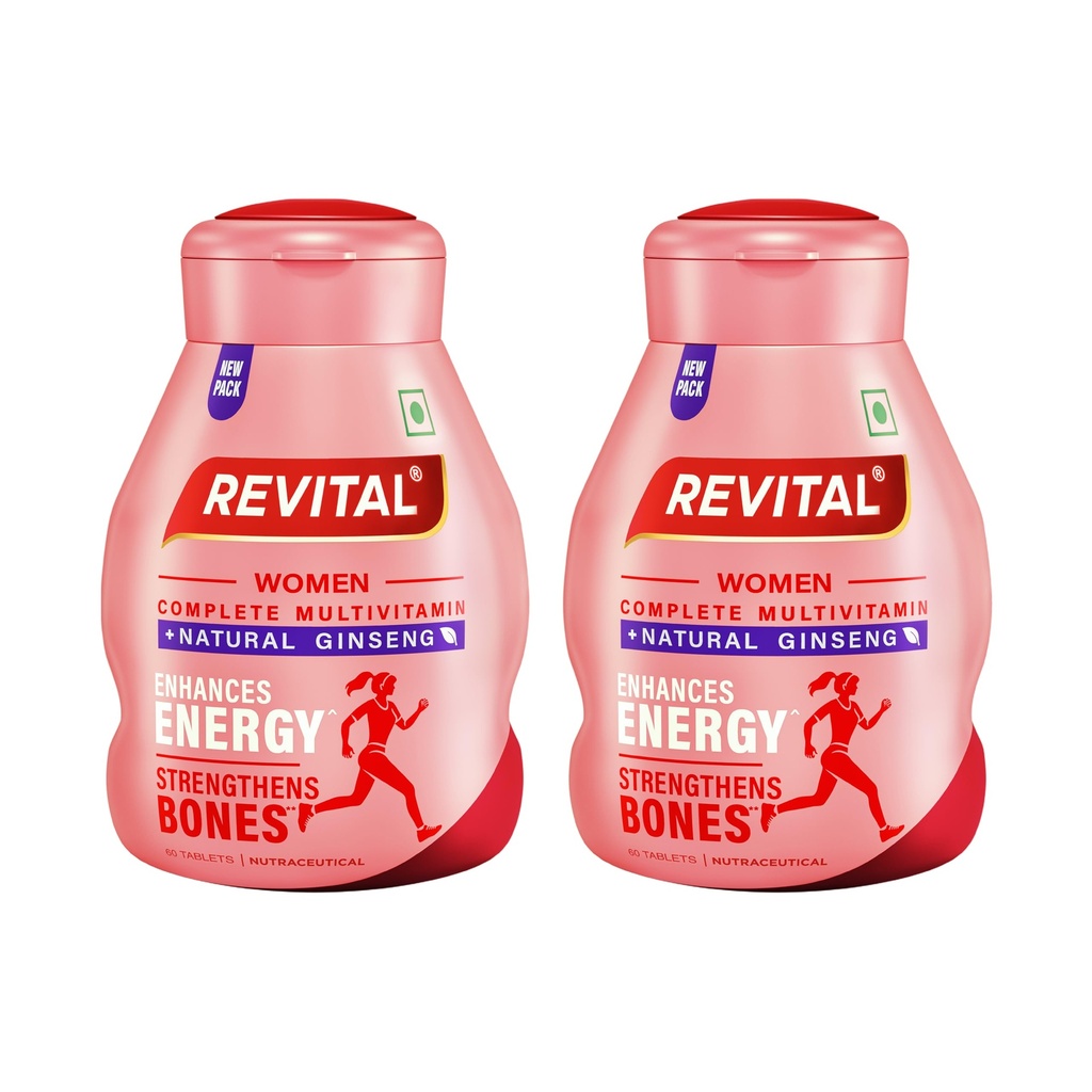 Revital For Women With Multivitamins, Calcium, Zinc & Natural Ginseng For Daily Immunity Strong Bones, And Enhances Energy Level - 60 Tablets | Pack of 2