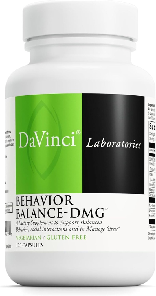 DAVINCI Labs Behavior Balance-DMG - Supplément alimentaire pour soutenir la clarté, les compétences sociales, l'adaptation au stress et la santé immunitaire* - avec vitamine E, B6, zinc et plus - sans gluten - 120 capsules végétariennes