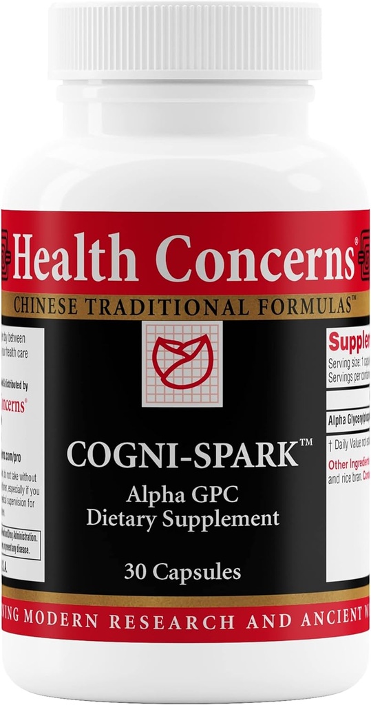 Préoccupations pour la santé Cogni-Spark – Soutien du cerveau pour la mémoire, le focus et la clarté mentale – Supplément de choline Alpha-GPC pour la cognition, la fonction nerveuse et la longévité – Formule de santé cognitive – 30 capsules
