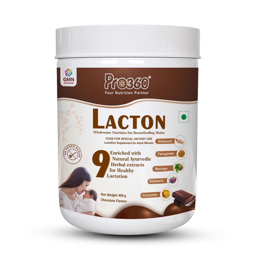 Pro360 Lacton for Breastfeeding and Lactating Mothers Milk Supplement Powder - Lactation Support Booster with Herbal Extracts - Helps to Increase Breast Milk - Chocolate, 400g
