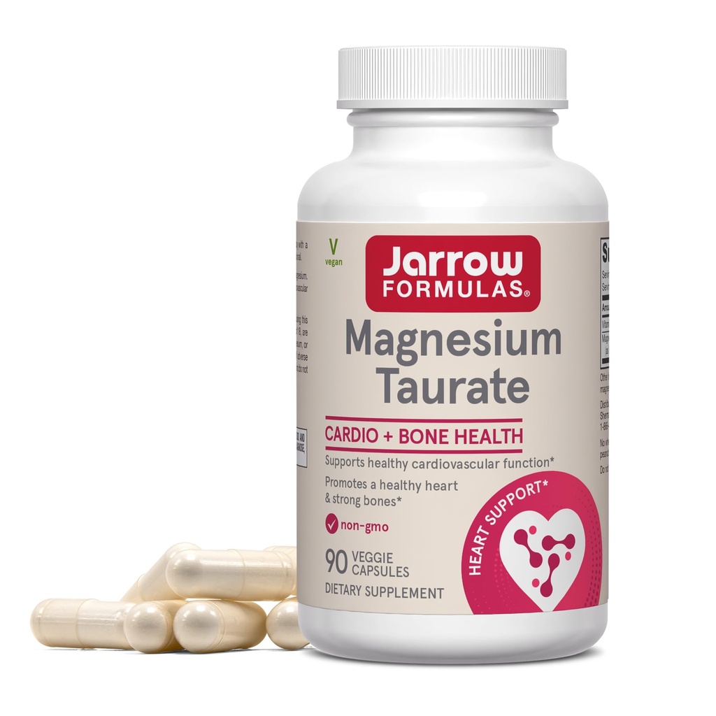 Formules de Jarrow Taurate de magnésium, supplément alimentaire, soutient la santé des os et des cardios, 300 mg par portion, 90 capsules de légumes, jusqu'à 30 jours d'approvisionnement