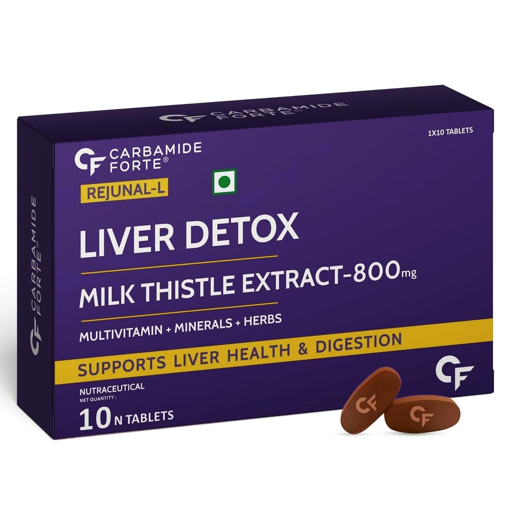 Carbamide Forte Liver Support Supplement with Milk Thistle Extract 800mg (30:1), Multivitamins & Amino Acid | Liver Detox Supplement 10 Veg Tablets, 20 Grams